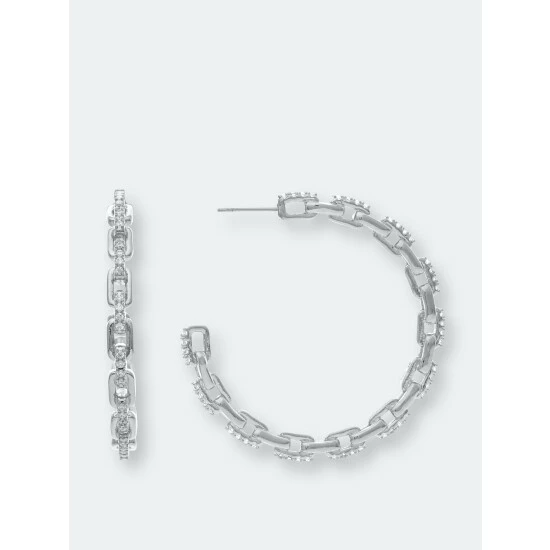 Rivka Friedman Rhodium Chain + Cubic Zirconia Hoop Earrings White Rhodium 1 Rivka Friedman Rhodium Chain + Cubic Zirconia Hoop Earrings White Rhodium