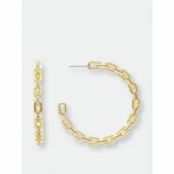 Rivka Friedman Chain + Cubic Zirconia Hoop Earrings Gold