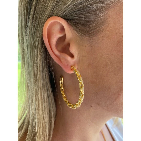 Rivka Friedman Chain + Cubic Zirconia Hoop Earrings Gold 3 Rivka Friedman Chain + Cubic Zirconia Hoop Earrings Gold - Image 3