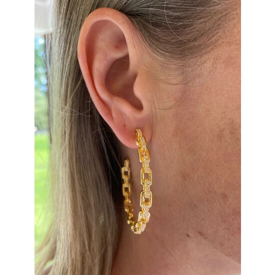 Rivka Friedman Chain + Cubic Zirconia Hoop Earrings Gold 4 Rivka Friedman Chain + Cubic Zirconia Hoop Earrings Gold - Image 4