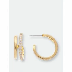 Rivka Friedman Double Hoop Cubic Zirconia Earrings Gold/white
