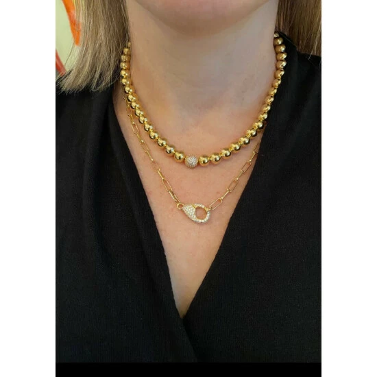 Rivka Friedman Polished Bead Strand Necklace With Cz Accent Necklaces Gold 2 Rivka Friedman Polished Bead Strand Necklace With Cz Accent Necklaces Gold - Image 2