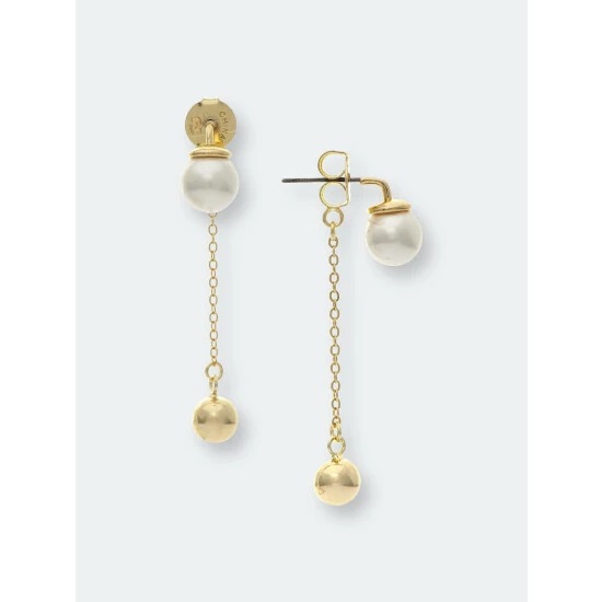 Rivka Friedman Polished Pearl + Bead Drop Earrings Yellow Gold 1 Rivka Friedman Polished Pearl + Bead Drop Earrings Yellow Gold