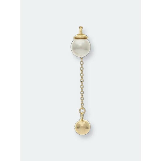 Rivka Friedman Polished Pearl + Bead Drop Earrings Yellow Gold 2 Rivka Friedman Polished Pearl + Bead Drop Earrings Yellow Gold - Image 2