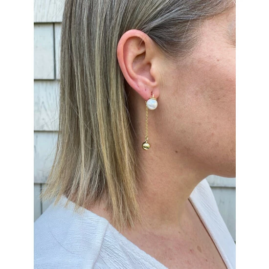 Rivka Friedman Polished Pearl + Bead Drop Earrings Yellow Gold 3 Rivka Friedman Polished Pearl + Bead Drop Earrings Yellow Gold - Image 3