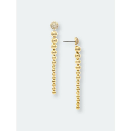 Rivka Friedman Graduated Polished Bead + Pave Dangle Earrings Gold 1 Rivka Friedman Graduated Polished Bead + Pave Dangle Earrings Gold