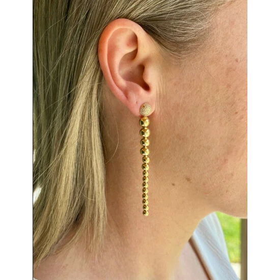 Rivka Friedman Graduated Polished Bead + Pave Dangle Earrings Gold 3 Rivka Friedman Graduated Polished Bead + Pave Dangle Earrings Gold - Image 3