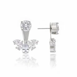 Rivka Friedman White Rhodium Cubic Zirconia Front-back Earrings
