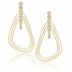 Rivka Friedman Graduated Cubic Zirconia Triple Wire Dangle Earrings Gold