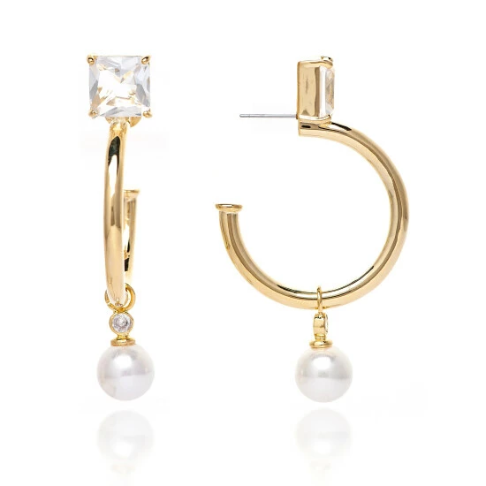 Rivka Friedman Cubic Zirconia Top + Pearl Dangle Hoop Earrings Gold 1 Rivka Friedman Cubic Zirconia Top + Pearl Dangle Hoop Earrings Gold