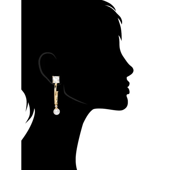 Rivka Friedman Cubic Zirconia Top + Pearl Dangle Hoop Earrings Gold 2 Rivka Friedman Cubic Zirconia Top + Pearl Dangle Hoop Earrings Gold - Image 2