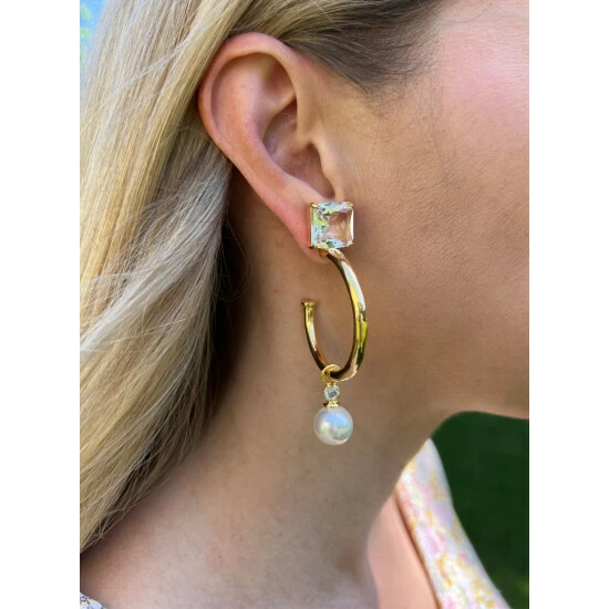 Rivka Friedman Cubic Zirconia Top + Pearl Dangle Hoop Earrings Gold 3 Rivka Friedman Cubic Zirconia Top + Pearl Dangle Hoop Earrings Gold - Image 3