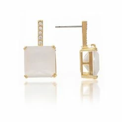 Rivka Friedman White Cat's Eye Crystal + Cubic Zirconia Drop Earrings White, Gold