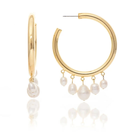 Rivka Friedman Pearl Dangle Hoop Earrings Pearl/gold 1 Rivka Friedman Pearl Dangle Hoop Earrings Pearl/gold