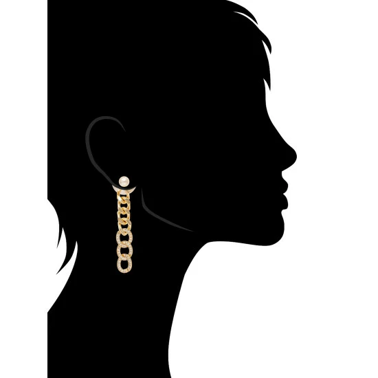 Rivka Friedman Pearl Front-Back + Cubic Zirconia Chain Dangle Earrings Gold 2 Rivka Friedman Pearl Front-Back + Cubic Zirconia Chain Dangle Earrings Gold - Image 2