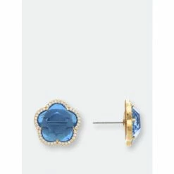 Rivka Friedman Swiss Blue Cz Encrusted Clover Stud Earrings