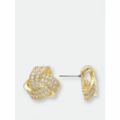Rivka Friedman Cubic Zirconia Encrusted Knot Stud Earrings Gold