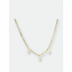 Rivka Friedman Freshwater Pearl Paper Clip Chain Necklace Necklaces Gold