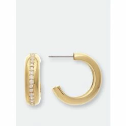 Rivka Friedman Polished Cubic Zirconia Center Hoop Earrings Gold
