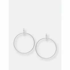 Rivka Friedman Rhodium Circle Cubic Zirconia Top Earrings Silver