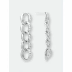 Rivka Friedman Rhodium Chain Link + Cubic Zirconia Dangle Earrings Silver
