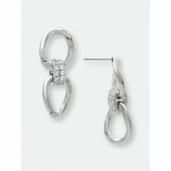 Rivka Friedman Rhodium Curb Link Cubic Zirconia Drop Earrings Silver