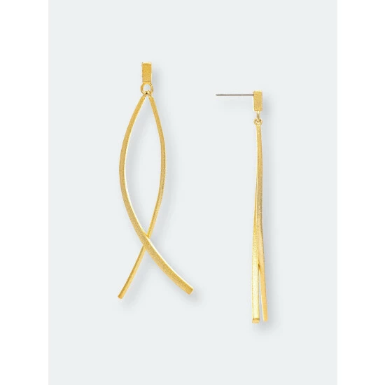 Rivka Friedman Satin Criss Cross Dangle Earrings Gold 1 Rivka Friedman Satin Criss Cross Dangle Earrings Gold
