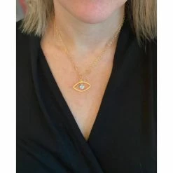 Alternative view of Rivka Friedman Satin Cubic Zirconia Evil Eye Pendant Necklaces Gold