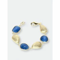 Rivka Friedman Blue Cat's Eye + Satin Pebble Bracelet Bracelets Gold