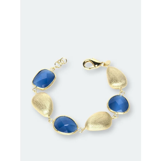 Rivka Friedman Blue Cat's Eye + Satin Pebble Bracelet Bracelets Gold 1 Rivka Friedman Blue Cat's Eye + Satin Pebble Bracelet Bracelets Gold