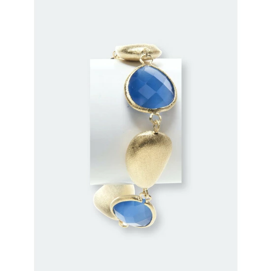 Rivka Friedman Blue Cat's Eye + Satin Pebble Bracelet Bracelets Gold 2 Rivka Friedman Blue Cat's Eye + Satin Pebble Bracelet Bracelets Gold - Image 2