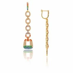 Rivka Friedman Rainbow Multi Crystal Dangle Earrings Rainbow, Gold