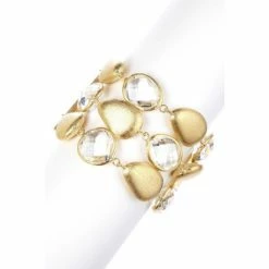 Rivka Friedman Rock Crystal & Satin Pebble 3 Row Bracelet Bracelets Gold