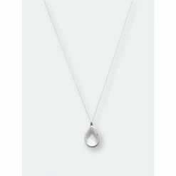 Rivka Friedman White Rhodium Long Teardrop Rock Crystal Pendant Necklaces Silver