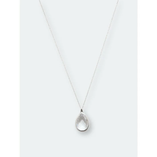 Rivka Friedman White Rhodium Long Teardrop Rock Crystal Pendant Necklaces Silver 1 Rivka Friedman White Rhodium Long Teardrop Rock Crystal Pendant Necklaces Silver