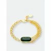 Rivka Friedman Curb Link Double Chain Bracelet With Emerald Bezel Center Bracelets Gold