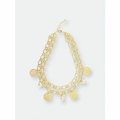 Rivka Friedman Double Chain Pearl Medallion Necklace Necklaces Gold