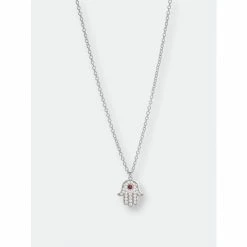 Rivka Friedman White Rhodium Rubelite Cubic Zirconia Hamsa Pendant Necklaces Silver