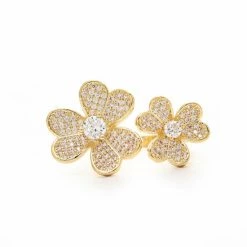 Rivka Friedman Cubic Zirconia Encrusted Floral Ring Rings Gold