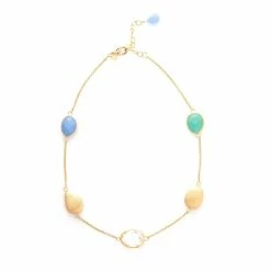 Rivka Friedman Mint Chalcedony & Blue Chalcedony & Rock Crystal Satin Pebble Station Necklace Necklaces Gold