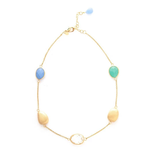 Rivka Friedman Mint Chalcedony & Blue Chalcedony & Rock Crystal Satin Pebble Station Necklace Necklaces Gold 1 Rivka Friedman Mint Chalcedony & Blue Chalcedony & Rock Crystal Satin Pebble Station Necklace Necklaces Gold
