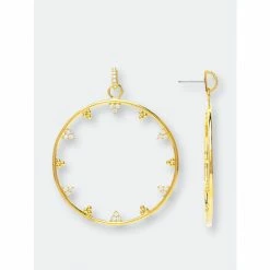 Rivka Friedman Cubic Zirconia Front Facing Hoop Cluster Earrings Gold