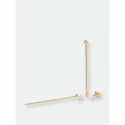 Rivka Friedman Freshwater Pearl Stick Jacket Earrings Gold