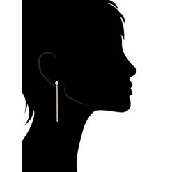 Alternative view of Rivka Friedman Freshwater Pearl Stick Jacket Earrings Gold