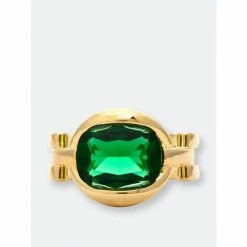 Rivka Friedman Emerald Bezel Oval Ring Rings Gold / Emerald