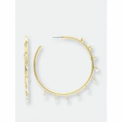 Rivka Friedman Cubic Zirconia Dangle Hoop Earrings Gold