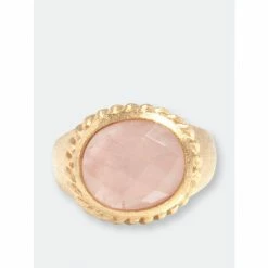 Rivka Friedman Rose Quartz Oval East West Twisted Bezel Ring Rings Gold / Rose Quartz