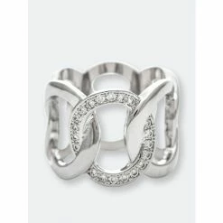 Rivka Friedman White Rhodium Interlaced Circle With Cubic Zirconia Accent Band Ring Rings Silver