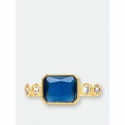 Rivka Friedman Cat's Eye Navy Crystal Rectangular Bezel + Cubic Zirconia Ring Rings Navy/gold