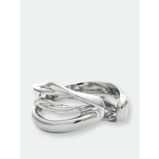Rivka Friedman Rhodium Crossover Band Ring Rings Silver 2 Rivka Friedman Rhodium Crossover Band Ring Rings Silver - Image 2